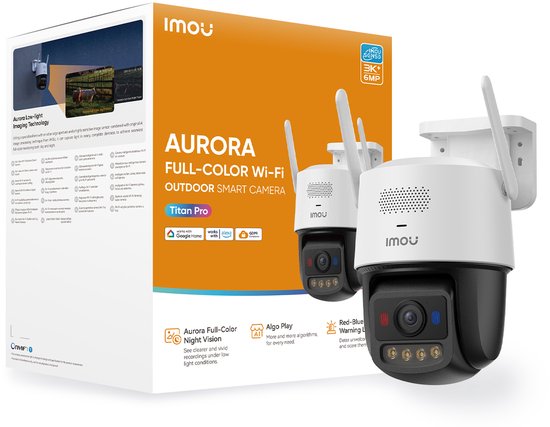 Imou Titan Pro 4K Buitencamera - 360° PTZ - Kleurennachtzicht - Slimme Detectie - POE (Power over Ethernet) - WiFi 6 - IP66 Bestemd Tegen Zware Weeromstandigheden