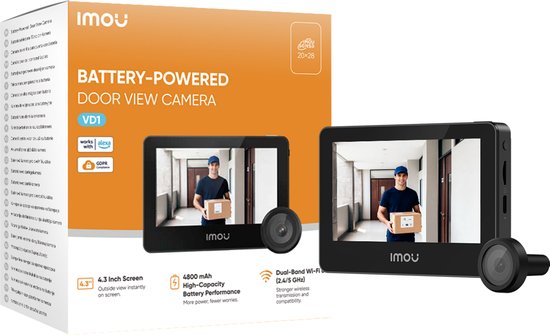 IMOU VD1 Digitale Deurspion met Camera – 5MP – Wifi 6 – 4,3" Scherm – Slimme Persoonsdetectie - Geschikt voor Appartementen & Huurwoningen