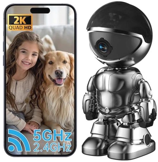 Indoor Camera Robot 2K HD met 360 PTZ Nanny Cam en 2-weg Audio