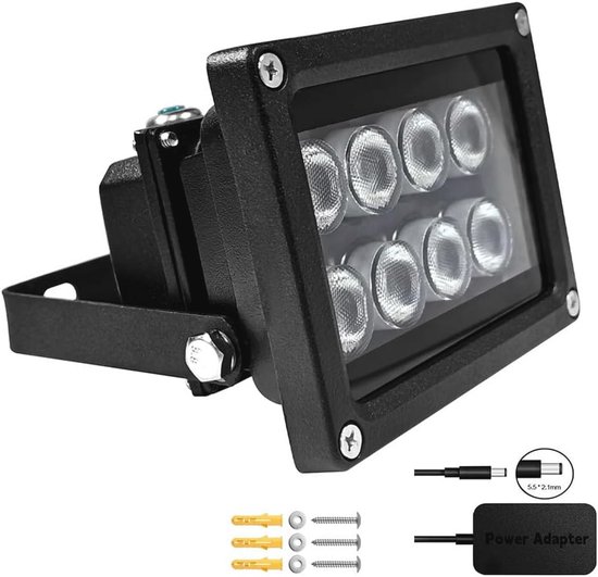 Infrarood LED Schijnwerper voor Beveiligingscamera's - 8 LED's, Groothoek 90°, IP66 Waterdicht van Merkloos