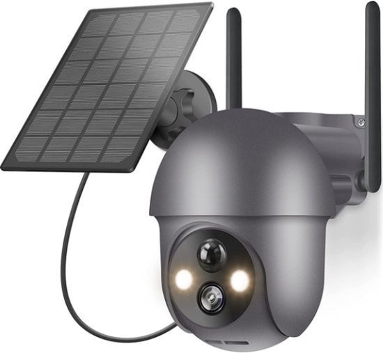Intelectro Beveiligingscamera voor Buiten - met Zonnepaneel - Laatste Stuk - 2K Resolutie - 360° Roteerbaar - Bewegingsdetectie met Schijnwerper en Alarm - Nachtzicht - 2 Weg Audio - 2.4GHz - Levering sneller dan Aangegeven! van Merkloos