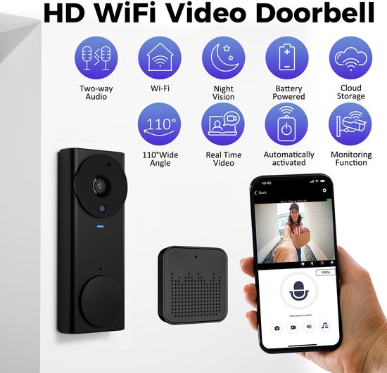 Intelligente visuele draadloze deurbel home hd remote active wekt de deurbel met lange levensduur op van Zmodo