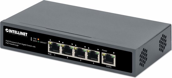 Intellinet PoE-Powered 5-Port Gigabit Netwerk switch RJ45 10 / 100 / 1000 MBit/s IEEE 802.3af (12.95 W), IEEE 802.3at ( van Merkloos