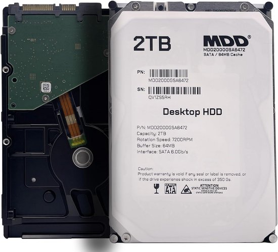 Interne Desktop Harde Schijf 2TB SATA 6.0Gb/s 7200 RPM 3,5 inch HDD voor PC, NAS en DVR van Merkloos