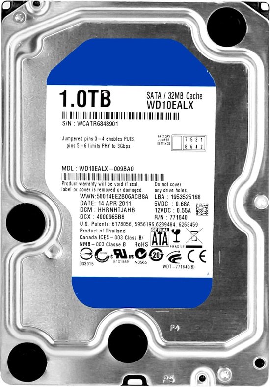 Interne Harde Schijf 1TB 3.5 Inch 7200 RPM SATA III voor Desktop PC van Merkloos