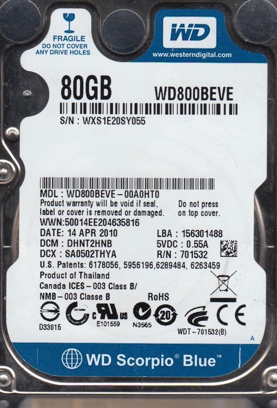 Interne Harde Schijf 2,5 inch 80 GB PATA voor Laptop van Interne Harde Schijf