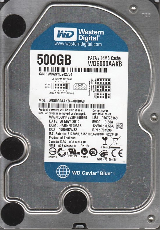 Interne Harde Schijf 500GB voor Desktop PC - 3.5 inch, 7200rpm, 16MB Cache, E-IDE van Interne Harde Schijf
