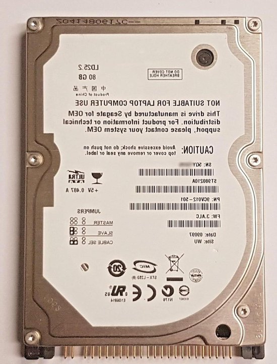 Interne Harde Schijf - HDD Opslag Data Schijf - Computer Uitbreiding - IDE Interface - 25 Inch - Zilver