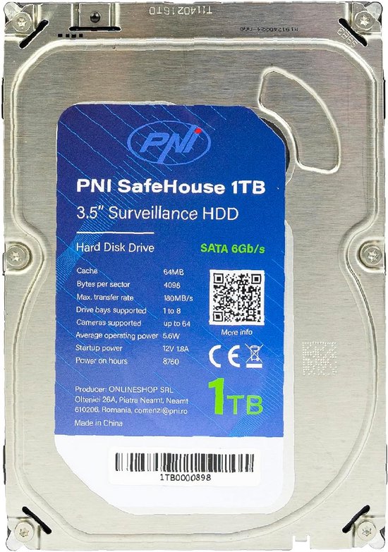 Interne Harde Schijf - Opslag Schijf - Bewakingssystemen Opslag - Ontworpen voor 24/7 - 1 TB - Grijs