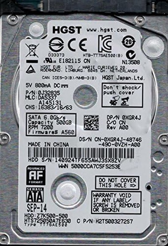 Interne Harde Schijf - Opslagmedium HDD - Data Opslag - SATA 3.0 Gb/s - 500 GB - Grijs
