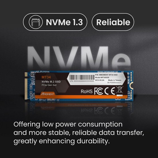 Interne SSD - Opslag Drive - Computer Upgrade - NVMe PCIe Gen3x4 - 1TB - Zwart