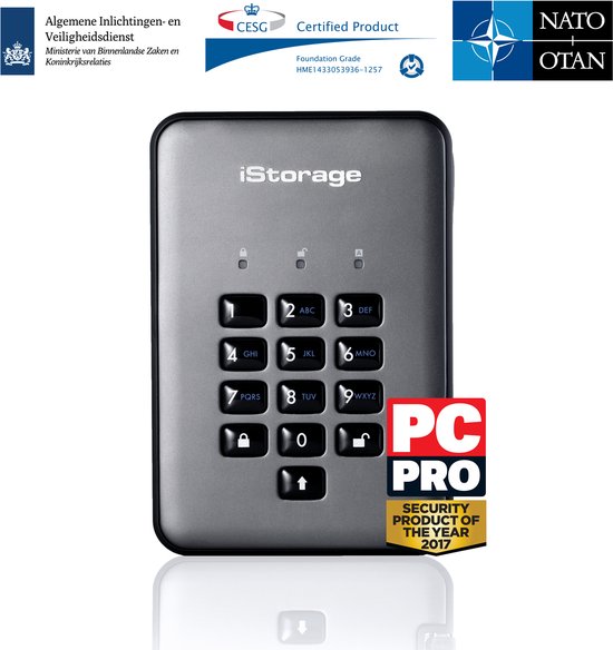 iStorage diskAshur PRO2 - externe harde schijf - 500 GB - Cijfercode - Zwart - Grafiet van Merkloos