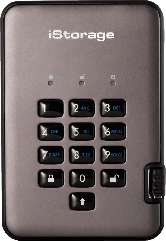 iStorage diskAshur Pro2 SSD - externe harde schijf - 128 GB - SSD - Cijfercode - Zwart - Grafiet van Merkloos