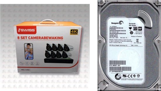ISWISS - Beveiligingscamera 8 sets INCLUSIEF GRATIS HARDE SCHIJF 500GB - CCTV - bekabeld - Live meekijken - Telefoon van ISWISS
