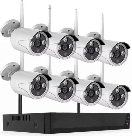 ISWISS Complete Beveiligingscamera set - beveiligingscamera draadloos voor buiten met 8 camera's en gratis app - Nachtzicht en beweging sensor - cctv camerasysteem van ISWISS