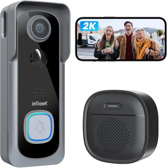 ITRONIQ Video Deurbel met Camera 2K – Draadloze Slimme Deurbel – PIR Bewegingsdetectie – Nachtzicht – 2-Weg Audio – WiFi – IP65