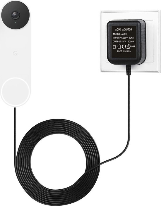 JC's - Transformator geschikt voor Google Nest video deurbel - Adapter geschikt voor Google Nest video deurbel - 24 volt - 5 meter kabel van Merkloos