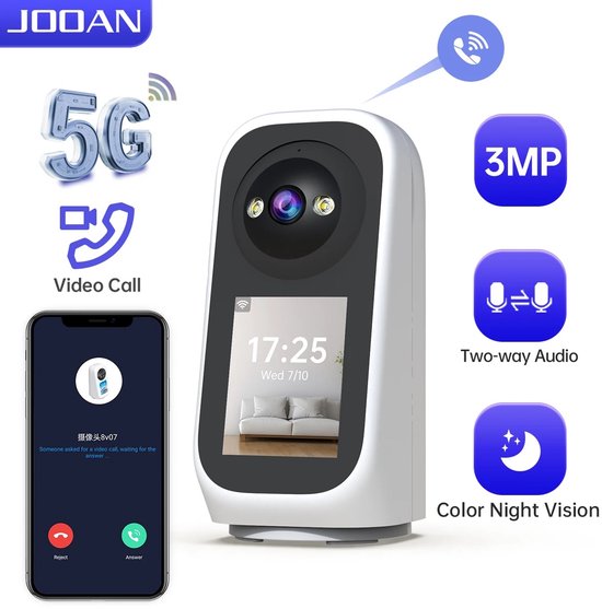 Je Huis 3MP WiFi Beveiligingscamera met Scherm en App – PTZ 360° Binnen Camera met Nachtzicht, Bewegingsdetectie, Auto Tracking en Tweeweg Audio – Babyfoon & Smart Home CCTV van Merkloos