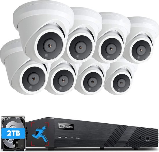 JL - 4K POE NVR Kit 8MP Outdoor IP66 waterdichte torentje IP-camera 2T HDD CCTV-systeem van Anlapus