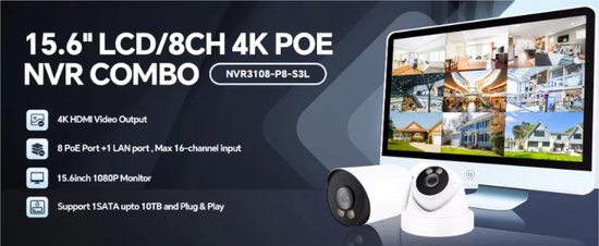 JL - 8CH 4K POE 15.6'' LCD NVR COMBO van Techpoint