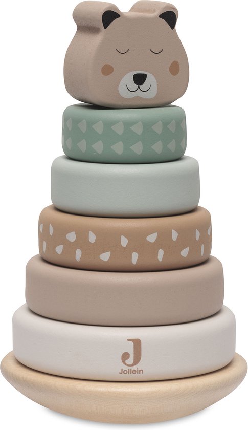 Jollein - Houten Tuimelstapelaar - Jungle Jambo - Cheetah - Met 5 Blokjes En Een Hoofdje - 100% FSC van Jollein
