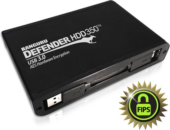 Kanguru – Defender HDD350 – 5 TB – FIPS 140-2 - USB 3.0 – Hardware Encrypted Hard Drive – Zwart van Merkloos