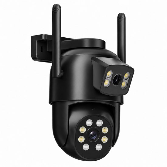 KARZO Buitenbeveiligingscamera – Slimme Wifi Camera met Dubbele Lens – 355° PTZ Weergave – AI Menselijke Detectie – Kleuren Nachtzicht – 2-Weg Audio – Zwart
