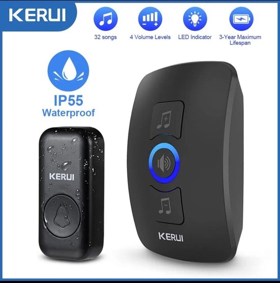 Kerui- Sonnette sans fil -1 recepteur - 32 mélodies- Led