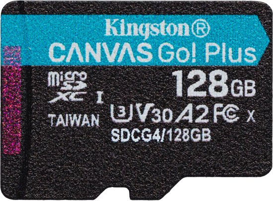 Kingston Technology 128GB microSDXC Canvas Go! Plus Gen4 200R A2 U3 enkel pakket zonder adapter van Kingston