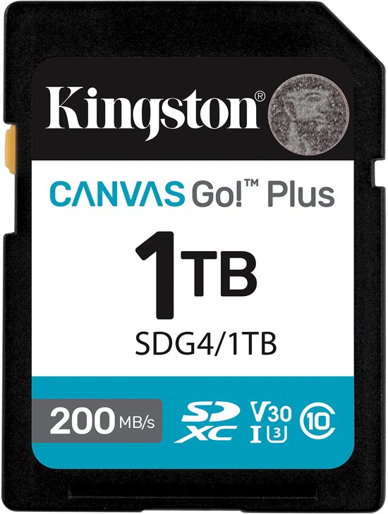 Kingston Technology 1TB SDXC Canvas Go Plus Gen4 200MB/s C10 UHS-I U3 V30 van Merkloos