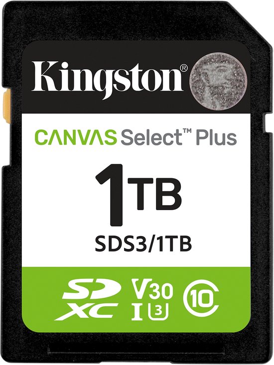 Kingston Technology 1TB SDXC Canvas Select Plus Gen3 150MB/s C10 UHS-I U3 V30 van Kingston
