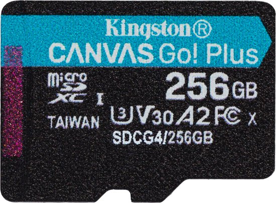 Kingston Technology 256GB microSDXC Canvas Go! Plus Gen4 200R A2 U3 enkel pakket zonder adapter van Kingston