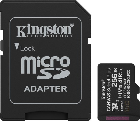 Kingston Technology 256GB microSDXC Canvas Select Plus Gen3 150MB/s A1 kaart + adapter van Kingston