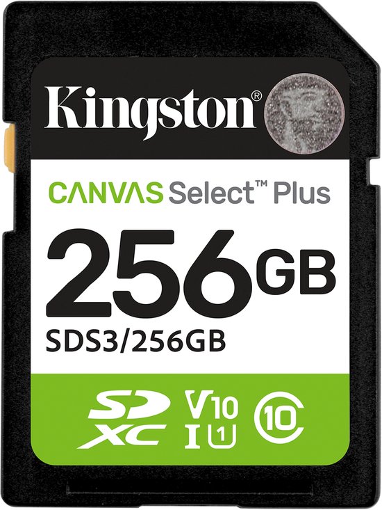 Kingston Technology 256GB SDXC Canvas Select Plus Gen3 150MB/s C10 UHS-I U1 V10 van Kingston