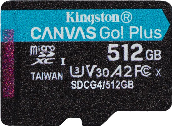 Kingston Technology 512GB microSDXC Canvas Go! Plus Gen4 200R A2 U3 enkel pakket zonder adapter