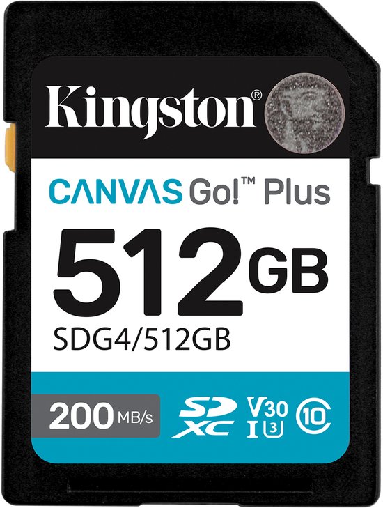 Kingston Technology 512GB SDXC Canvas Go Plus Gen4 200MB/s C10 UHS-I U3 V30 van Kingston