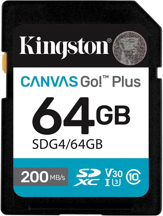 Kingston Technology 64GB SDXC Canvas Go Plus Gen4 200MB/s C10 UHS-I U3 V30 van Kingston