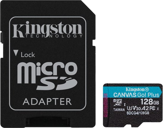 Kingston Technology microSDXC 128GB - Canvas Go! Plus Gen4 - 200MB/s - A2 - U3 - V30 - + Adapter van Merkloos