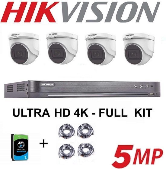 Kit HIKVISION 5 MP AUDIO DVR 4 CH HD - 4x Camera Turret 5MP 2.8mm - 1Tb HDD van Hikvision
