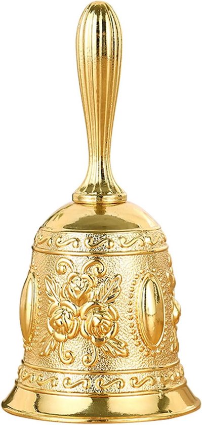 Klassieke Handbel - Servicebel Tafelbel - Gasten Ontvangen - Zuivere Luide Beltoon - 11.3 cm Hoogte - Goud