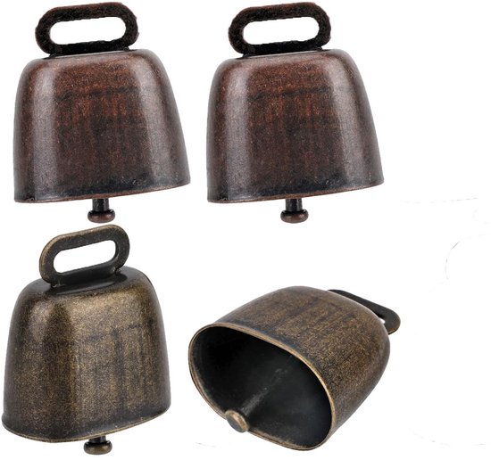 Koebel - 4 Stuks - Bel - Grazend Koeienbel - Metalen Koe Bel Belletjes - Geitenbel - Paard - Vintage koebel - Hondenbel - Dier Enbellen - Decoratie Klokjes - Geschikt voor koeien, paarden, schapen