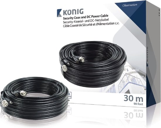 Konig BNC kabel met DC voeding voor beveiligings camera's - 30 meter van Konig