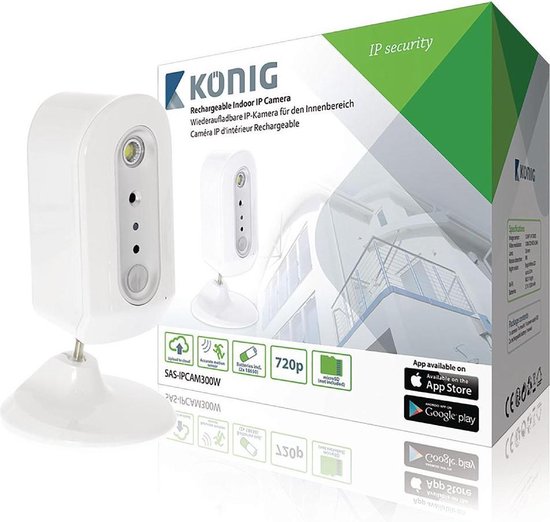König HD IP-Camera Binnen 720P Oplaadbaar Wit/Zilver van Konig