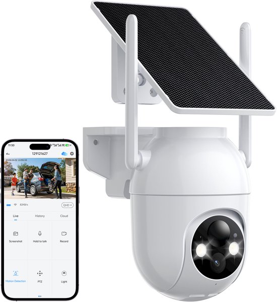 Konsoefuly DG201 Buiten Beveiligingscamera - 2K QHD(4MP) PTZ Solar Wifi Camera met Batterij - Kleurennachtzicht - IP66 Weerbestendig - 5200mAh Batterij - Beveiligingscamera Met WiFi en App
