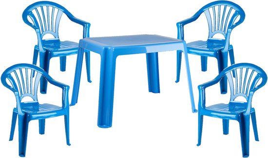Kunststof kindertuinset tafel met 4 stoelen blauw van AXI
