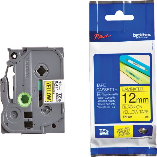 Labeltape Brother P-touch TZE-631 12mm zwart op geel - 1 stuk van Brother