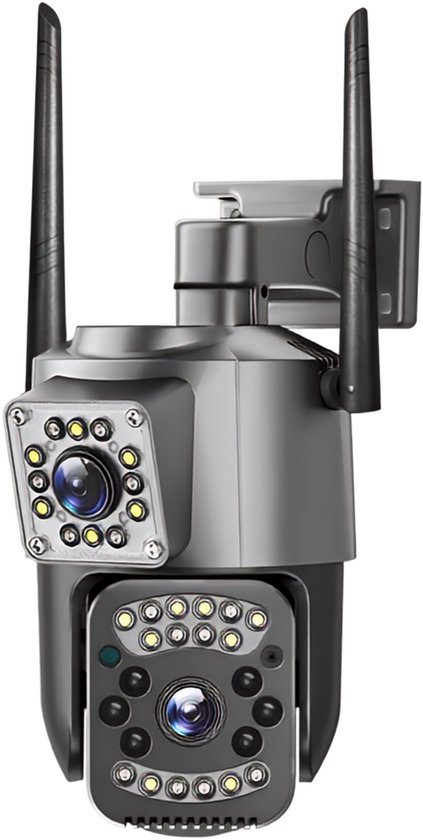 Leba Beveiligingscamera Voor Buiten en Binnen - 360° Draaibare Camera met Nachtzicht - 4MP Dubbele Lens - Bewegingsdetectie & Alarm - WiFi - Tweerichtingsaudio - Camerabewaking van Leba