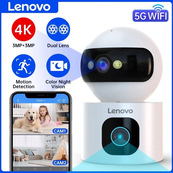 Lenovo - 2K - Camera - 5G - Wifi - Dual - Screen - Color - Night - Nightvision - Cctv - Smartcamera - SmartHome - Auto - Tracking - Videobewakingscamera - Bewakingscamera van Lenovo