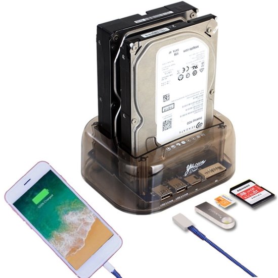 Let op type!! 2 5/3 5 inch 16TB USB 3.0 Dual SATA HDD behuizing met HUB & OTB functie