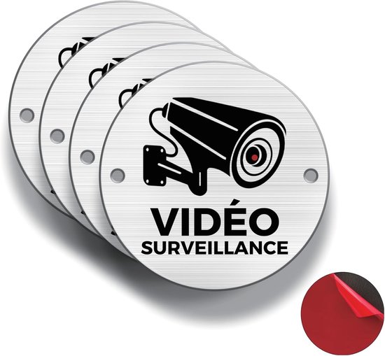 Letterbox sign for video surveillance, self-adhesive, brushed aluminum, φ85 mm van Merkloos